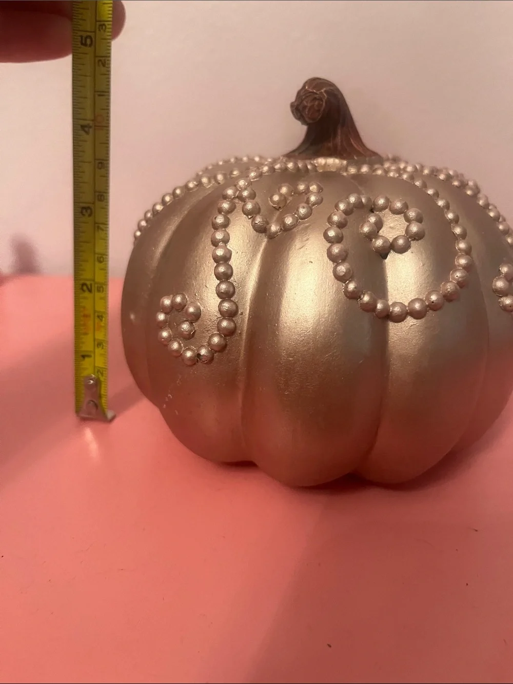Metallic Rose Gold Beaded Pumpkin Holiday Accent